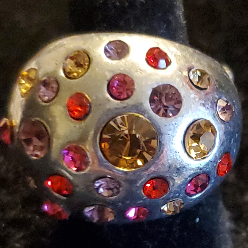 Silvertone Stretch Ring With Multi Colored Rhines… - image 2